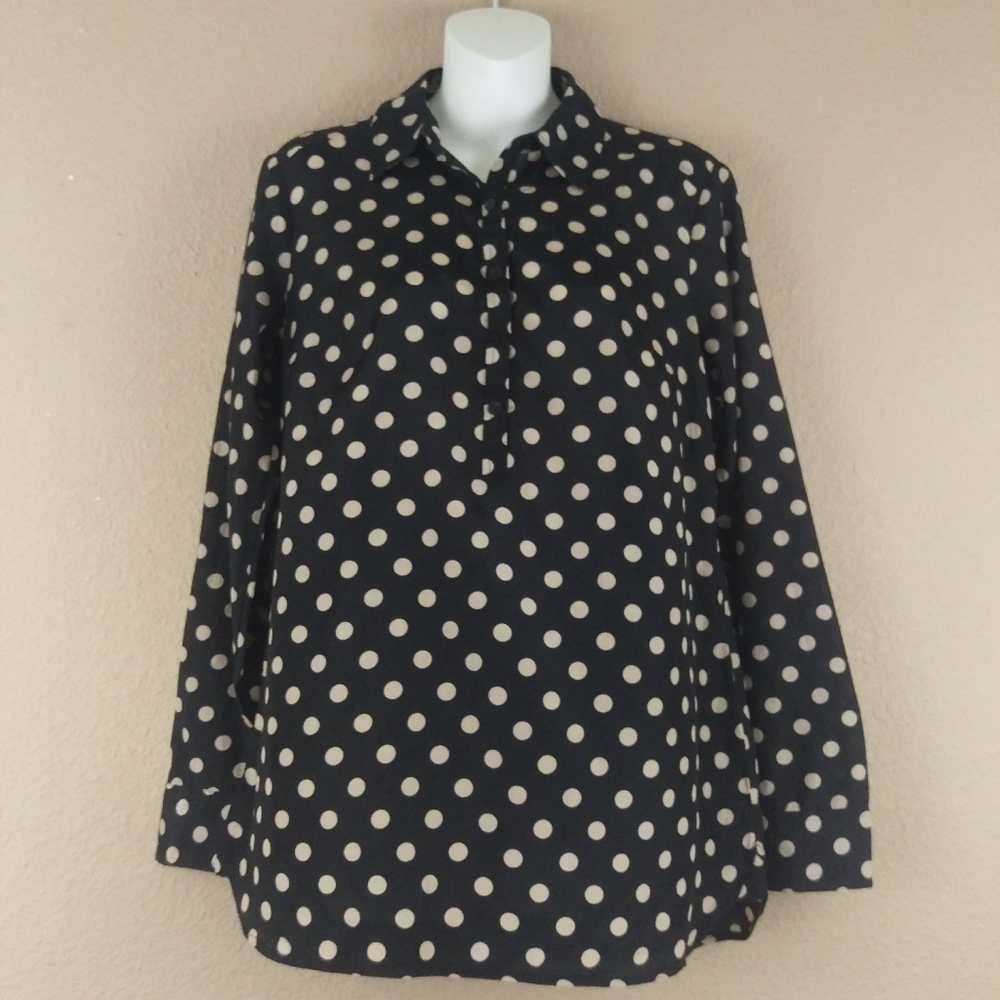 Ann Taylor Small Black Polka Dot Popover Blouse